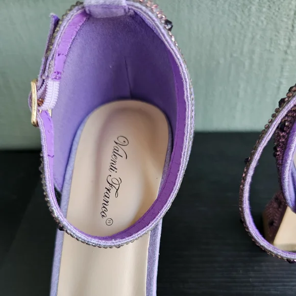 Valenti Franco Izetta-1 Purple Rhinestones Heel Dress Shoes Women's Size 9 - Picture 3 of 7